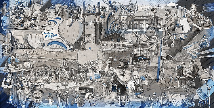 Illustration mit verschiedenen Szenen aus dem Allgäu