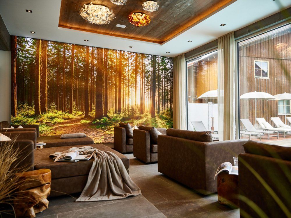 Hanusel Hof Ruheraum mit Blick zum Außenpool