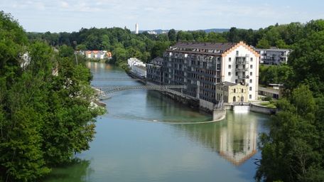 Filmlocation Kempten Spinnerei, Blick von oben von Brücke