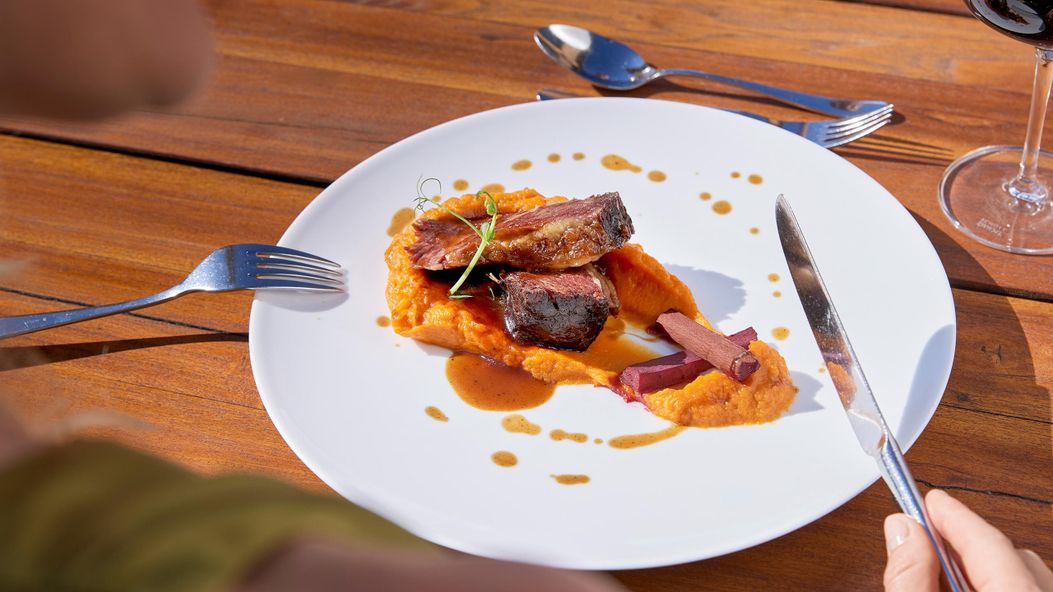 Gericht Fleisch Püree Draußen